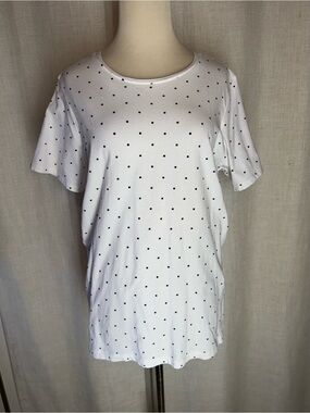 Jones New York Signature White T Shirt Womens 1X Stretch Cotton Basic Tee Dots
